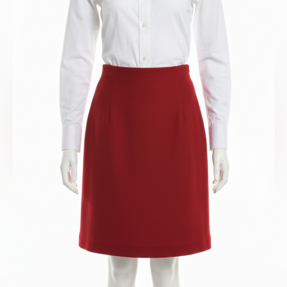 Escada Red Pure Wool Skirt Mid Length Corporate Office Quiet Luxury USA 10